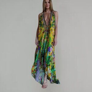 Shahida Parides Yellow Tropical Print Maxi Dress